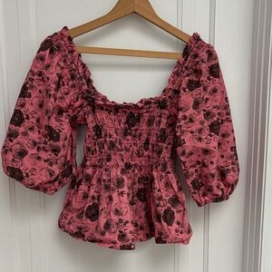 GANNI Peplum Puff Sleeve Top